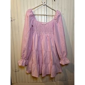 Pink Gingham Ruffle Dress- S Babydoll dress